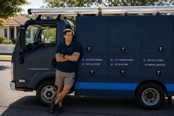 Our plumber with the service van on a Newport job