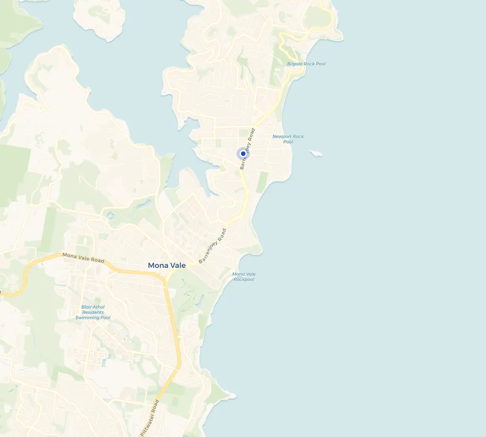 Map of the Newport service area and the surrounding Northern Beaches, showing Newport and the nearby streets we cover.