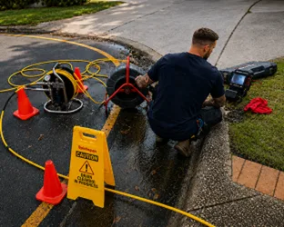 Plumber inspecting a blocked drain in Newport