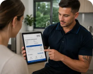 Plumber explaining a service estimate in Newport